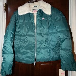 Levi's Teal Puffer Jacket with White Collar